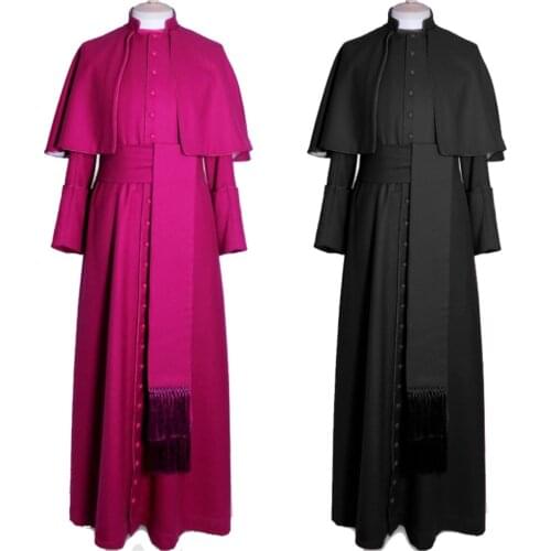 Cosplaydiy Custom Made Roman Soutane Cassock Cosplay Costume Adult Blue Medieval Clergy Robe Cassock With Belt L320