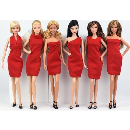 Red Multi-style One Piece 1/6 Fashion Dress For Barbie Doll Evening Dresses Clothes For Barbie Princess Doll Accessories