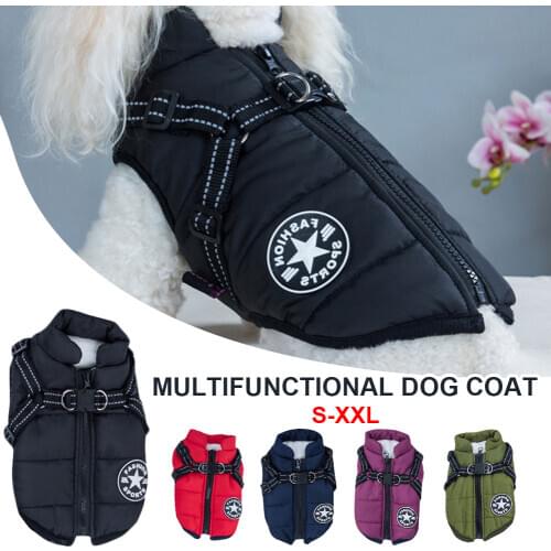 Large Pet Dog Jacket With Harness Winter Warm Dog Clothes For Labrador Waterproof Big Dog Coat Chihuahua French Bulldog Outfits