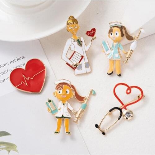 80% Hot Sale Fashion Jewelry cartoon small Nurse Doctor Brooches Hospital Medical Stethoscope Ambulance Pins Badges Cartoon