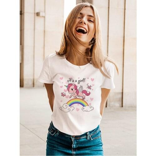 Cute Pink Unicorn Print Womens T Shirts Versatile Youth Girl Tee Shirt Femme Exquisite Streetwear Leisucre Modern Tees Top