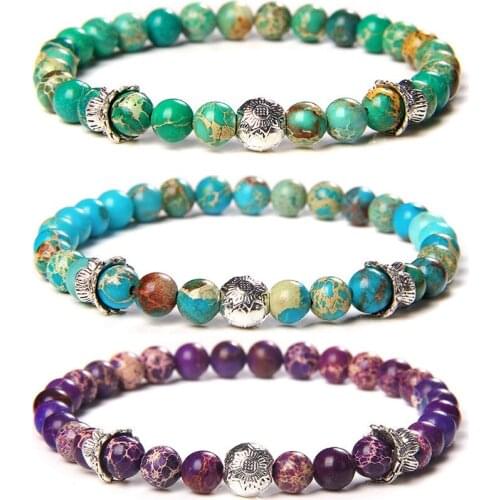 Mens Bracelet Polished 6mm Natural Healing Energy Natural Imperial Stone Bead Bracelet Elastic Pulse Ladies Jewelry