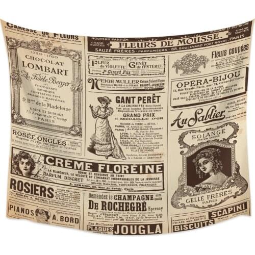 Newspaper English Letters Retro Wall Tapestry Home Wall Decor Bedroom Tapestry Wall Hanging Yoga Mat Picnic Mat