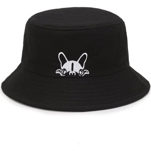 New simple cute puppy embroidered fisherman hat unisex spring and summer personality basin hat outdoor travel sunshade beach hat