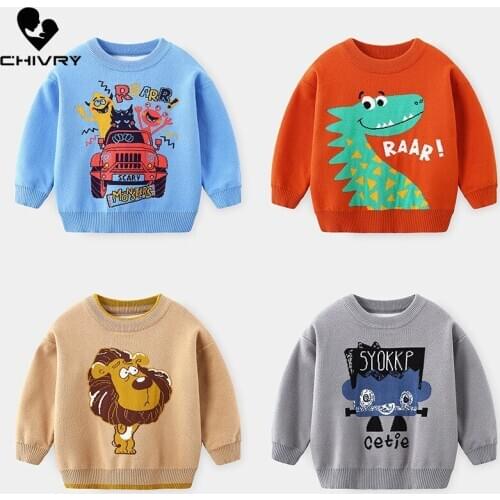 New 2020 Kids Children Fashion Pullover Sweater Autumn Winter Boys Cartoon Dinosaur O-neck Knitted Jumper Sweaters Tops Clothing