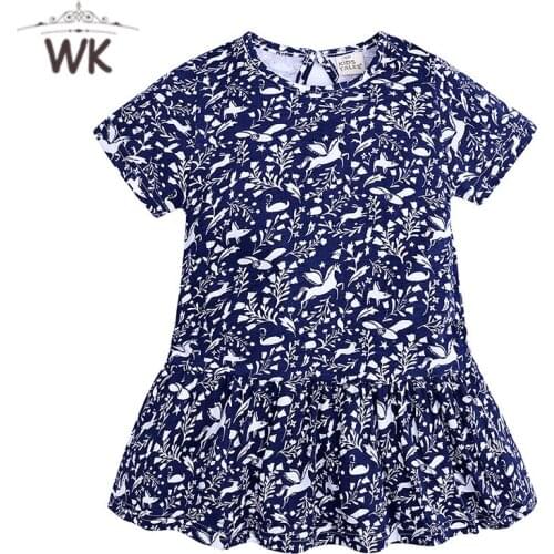 New summer girl dress cartoon print 2 colors baby girl dress Vintage children clothing 1-6 years kids dresses
