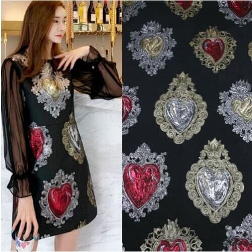 50x145cm The Sacred Heart Polyester Brocade Jacquard Fabric with Metallic Gold Thread for Autumn Winter A-Line Dress Coat Sewing