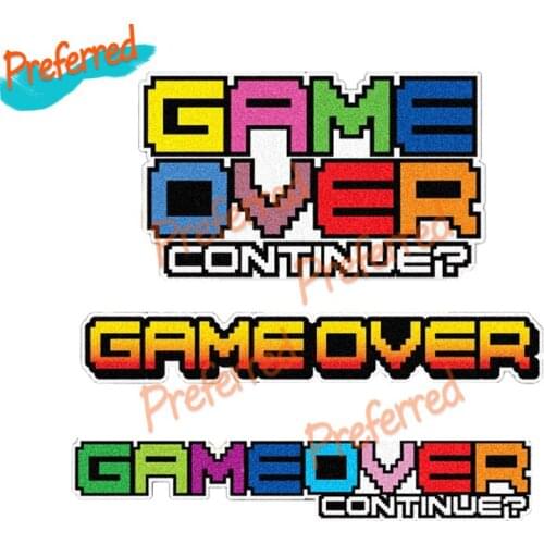 Pixel Stickers Game Video Game Over Continue Cartoon Decal Motocross Racing Laptop Helmet Trunk Vinyl Car Sticker Die Cutting