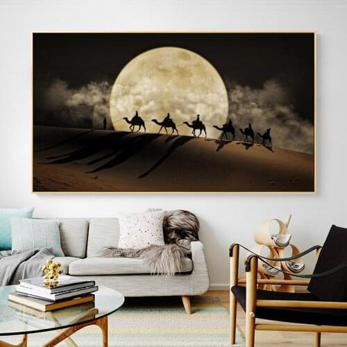 Poster Print Modern Nordic Landscape Painting Desert Moon Night Scenery Camel Artist House Decoration Wall