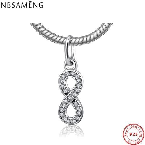 Authentic 925 Sterling Sliver Bead Charm Full Crystal Number Eight Pendant Beads Fit Bracelets & Bangles Jewelry YW20171