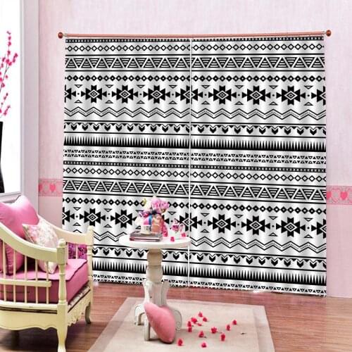 Custom Bohemian Geometric Window Curtains For Living Room Blackout Drapes Curtain Home Indoor Decor （left and right side)