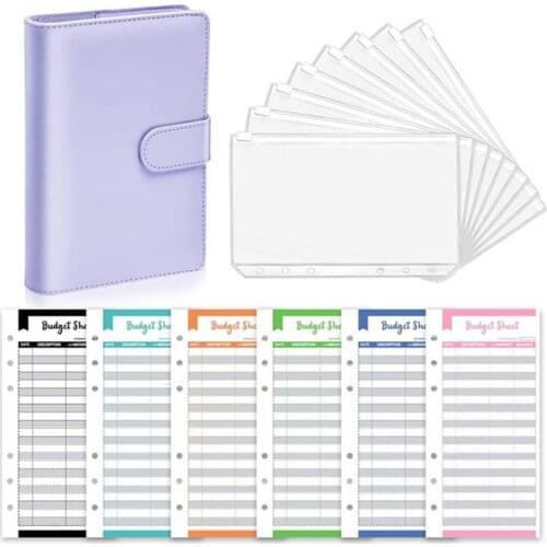 1 Set Durable Scrapbook Notebook Faux Leather 6 Rings Portable Zipper Money Envelope Organizer Budget Planner Note Book