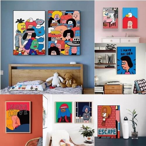Simple Nordic cartoon graffiti art posters childrens room murals living room canvas decorative picture printing