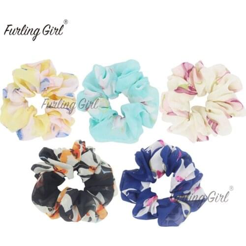 Furling Girl 1PC Magnolia Pattern Hair Scrunchies Pelo Floral Ponytail Holder Hair ties Gum Elastic Hair Bands