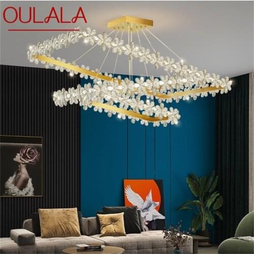 OULALA Luxury Chandeliers Modern Gold Light Rectangle Crystal LED Brass Pendant Lamp Home Fixture for Living Room