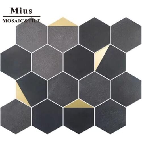 Hexagonal metail tile mix stone mosaic kitchen mosaic tile for home decoration