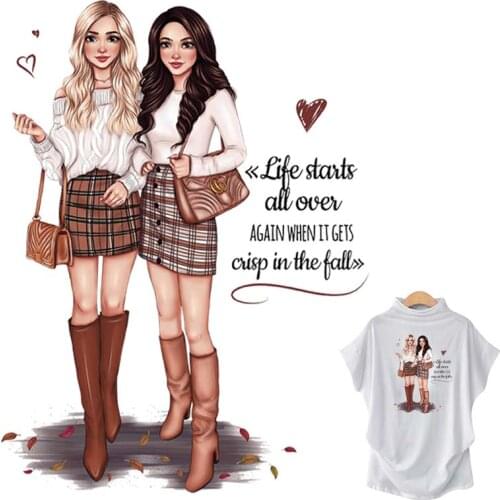 Good Friends Patch Iron For Girl T-Shirt Dress Iron On Fashion Clothes Heat Transfer Stickers Diy Accessory Therm Patches