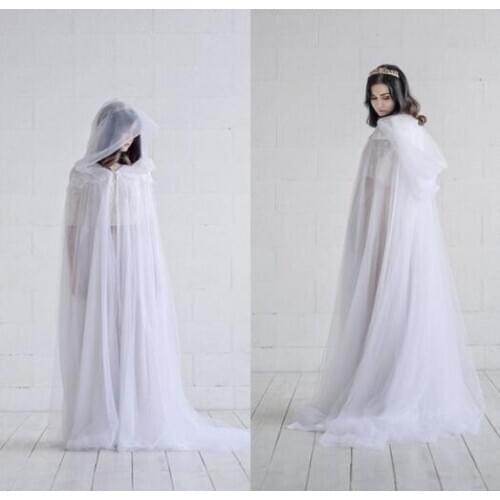 White/Ivory Black Tulle Bridal Cloak Wedding Hooded Cape Cover up Summer Women Sunscreen Shawl