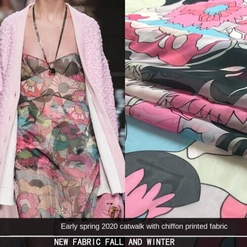2020 early spring European and American show digital printing spring and summer clothing skirt fabric advanced customization