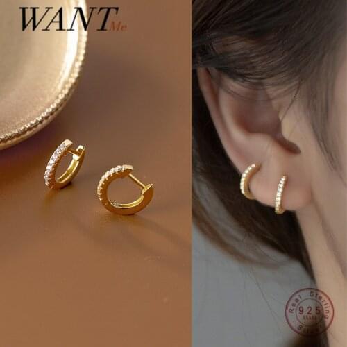 WANTME Hoop Earrings for Women 925 Sterling Silver Simple Trendy Zircon CZ Huggie Piercing Ear Buckle Jewelry Gift Accessories