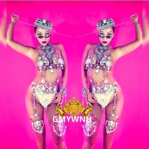 K57 Women catwalk performance wears jumpsuit dj diamonds bodysuit party models outfit bar bikini dresses clothe party show bra