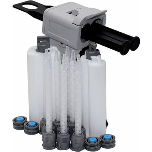 10pcs 111mm 1:1 Static Mixing Nozzle with 50ml AB Glue Gun 1:1 Manual Caulking Gun and 2pcs 50ml 1:1 Empty Dual-Barrel Cartridge