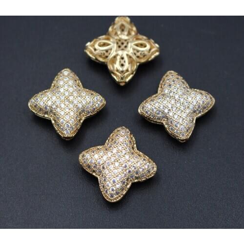 10pcs Lucky Clover Flower CZ Spacer Beads 1mm hole Quality Brass Micro Paved CZ Space Bead Fits Bracelets DIY Jewelry Making