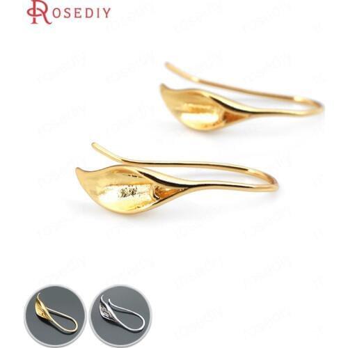 20302)10PCS 25*11MM 24K Gold Color Plated Brass Calla Earring Hook Diy Jewelry Findings Jewelry Accessories wholesale