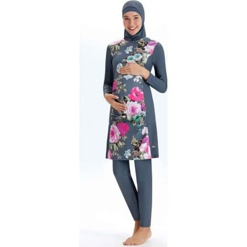 4107-19 anthracite Lycra Maternity Full Off Women Hijab Swimwear Turkish' Muslim Swimsuit Burkinis Modest Clothing Islamic Long Sl