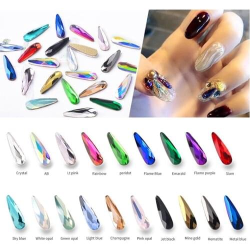 50Pcs 3X10mm Nail Art Water Drop Rhinestones AB Flat-back 3D Teardrop Crystal Flame Stones Non Hot Fix Nail Art Accessories