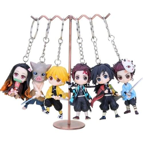 6pcs/set Anime Demon Slayer: no Yaiba Tanjirou Keychain Cosplay 3D Pendant Keyring Key Chains C42A48