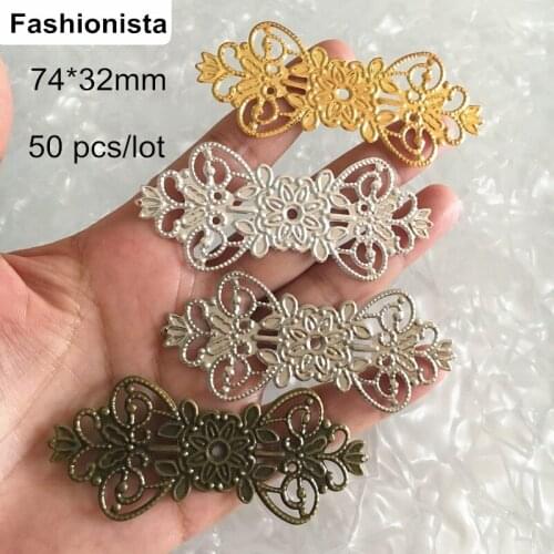 Free Shipping - 50 pcs Filigree Flower Connectors,Metal Stamping 7cm long,Gold-color,Silver-color,Steel,Bronze,Jewelry Supplies