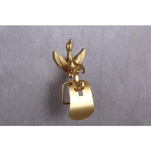 Free ship gold finish Bathroom swan Crystal Roll holder / toilet Paper holder New