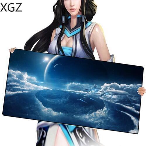 XGZ Game Player Big Mouse Pad Fantasy Starry Sky with Aircraft Black Lock pad Natural Rubber Non-slip mat Diy Xxl