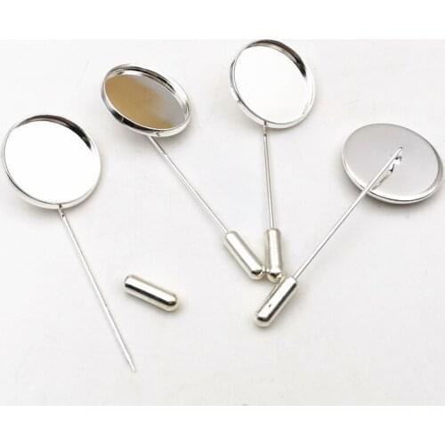 SIXTY TOWFISH 10 sets /lot Brooches Fit:20mm Round Cameo Length:50mm Copper Silver Color Brooches Base Settings Making