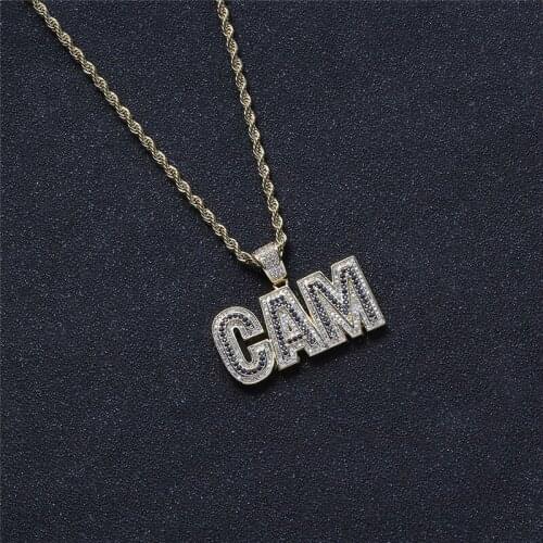 Letters CAM Pendants Necklaces MenS Rock Hip Hop Bling Jewelry Iced Out Cubic Zircon Pendant With Stainless Steel Rope Chain