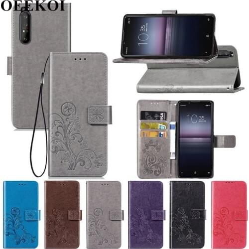 OEEKOI Four Leaf Clover PU Leather Wallet Flip Cover Case for Sony Xperia 1 II