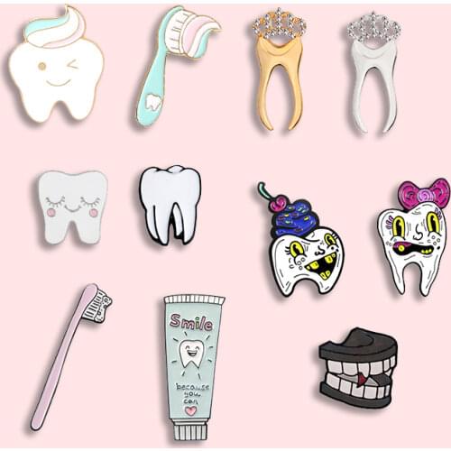 Hot Teeth Metal Enamel Brooch Cute Funny Cartoon Teeth Badge Pin Trendy Costume Backpack Jewelry Accessories for Kids Gifts