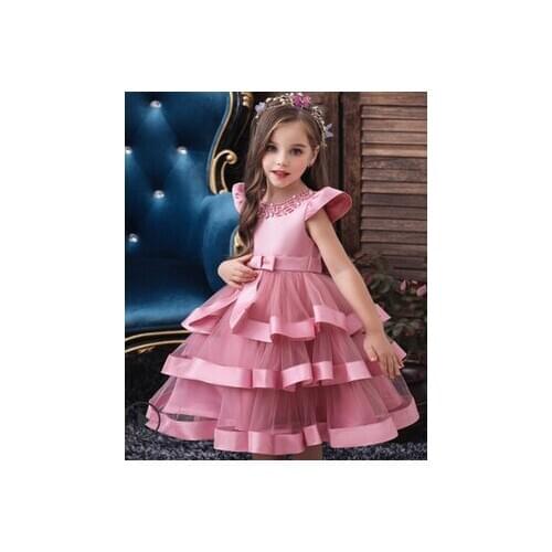 Kids Baby Girls Short Sleeve Bowknot Decoration Dress Fashion Dress for Party Performance
