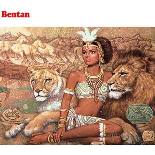 Diy 5d Diamond Painting African women lion zebra Diamond Cross Stitch Kit Embroidery Full Round Square Drill Rhinestones Gitf
