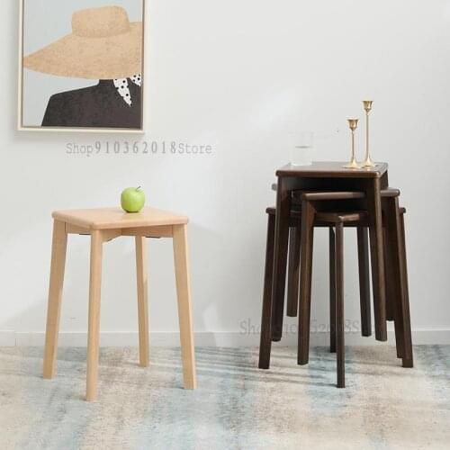 Home Dining Stool Solid Wood Stool Square Stool Stackable Living Room Low Stool Small Stool Dressing Stool Makeup Stool Beech Wo