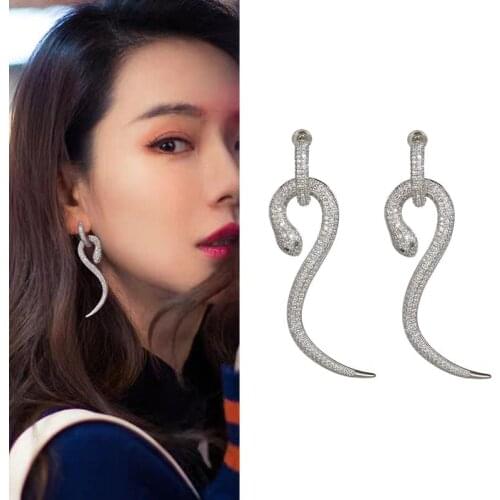 Dual Used Top Quality S925 Silver Ear Post Luxurious CZ Snake Style Drop Earrings For Women Wedding Jewelry