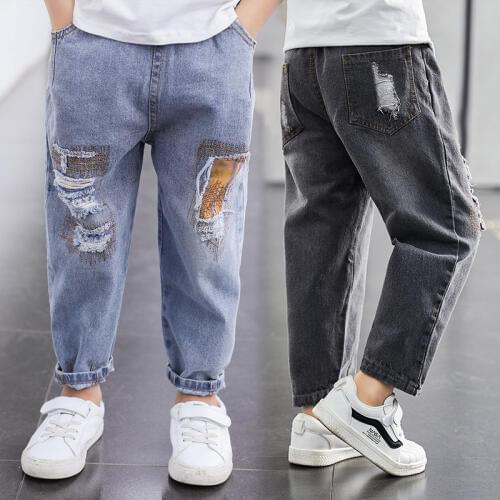 Denim pants kids boys jeans 2019 autumn new 8 10 12 years boys pants Childrens boys hole jeans
