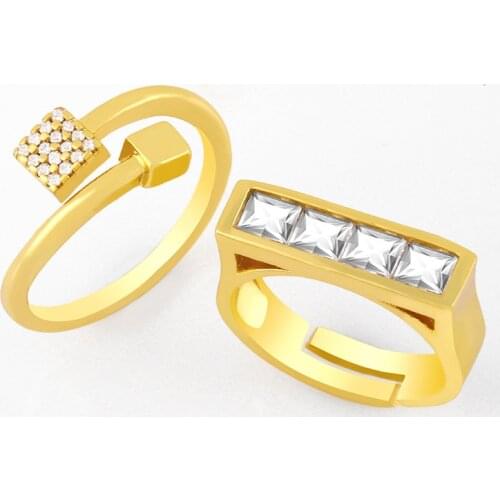 FLOLA White Stone Bypass Open Cuff Rings CZ Cubic Zirconia Crystal Finger Ring Adjustable Gold Plated Jewelry Gifts rigk65