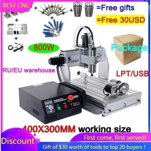 CNC 4030 Milling Engraving Machine 800W CNC Router 400x300mm USB mach3 4030Z Router Ball Screw DIY Drilling Engraving Machine