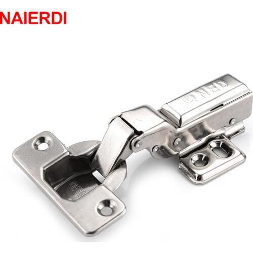 NAIERDI 4PS S Series Stainless Steel Hydraulic Hinge Pure Copper Damper Buffer Cabinet Hinges Cupboard Door Hinges Soft Close