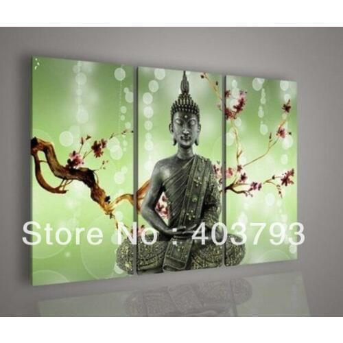 Religion Buddha Green Oil Painting On Canvas Paintings free shipping