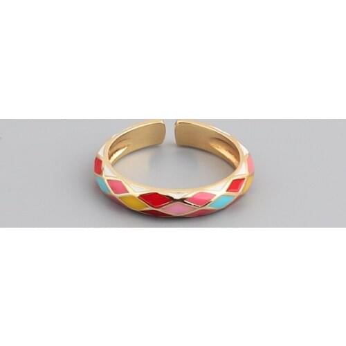 New Colorful Enamel Rhombic Lovely Stacking Rings for Women Minimalist Gold Rings for Best Friend Cute Thin Ring