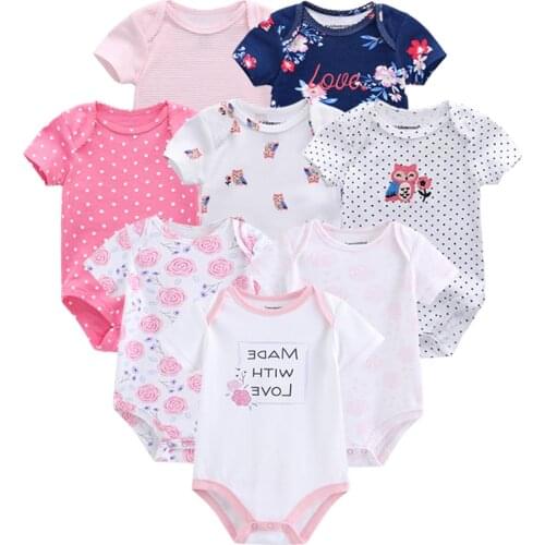 Baby Girl Bodysuit Set 8 Pieces Summer Short Sleeves NewBorn Boy Jumpsuits Cotton Infant Romper Cartoon Print ropa bebe Clothes
