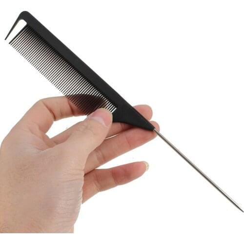Hot Fashion Black Fine-tooth Comb Metal Pin Anti-static Hair Style Rat Tail Comb 220x28x4mm Hair Styling Beauty Tools